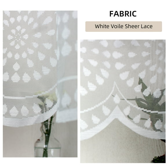 ZH.H Rideaux en Dentelle Florale à Passe-Tringle pour Fenêtre de Cuisine, Panneau en Voile Transparent 59"x24 Pouces, Blanc