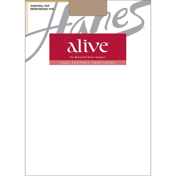 Hanes Alive Full Support Pantyhose with Control Top, Reinforced Toe Simply Natural D Women's
