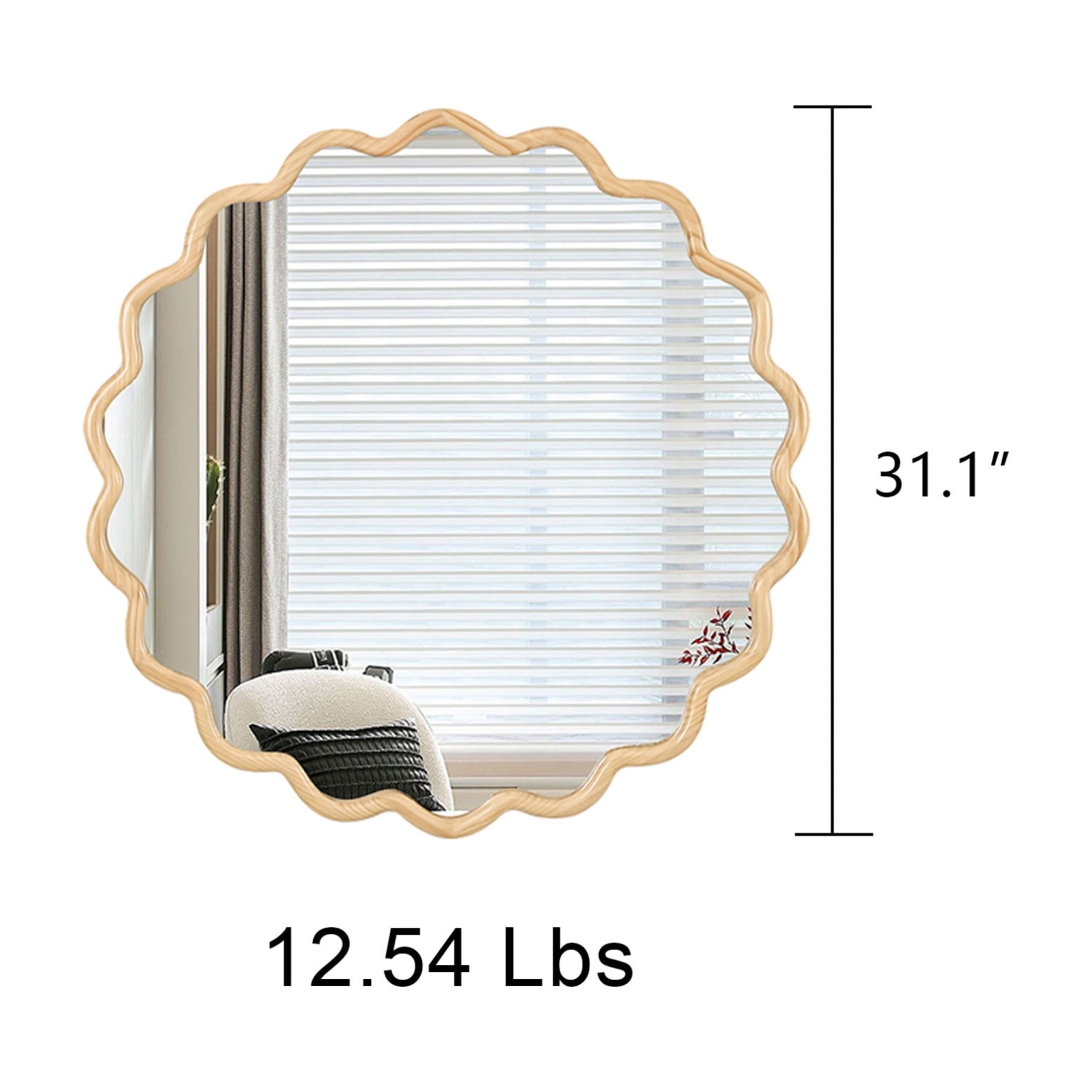 Noble House Wavy Solid Wood Vanity Mirror, Modern Wall Decor for Bathroom, Bedroom, or Entryway, Natural Wood