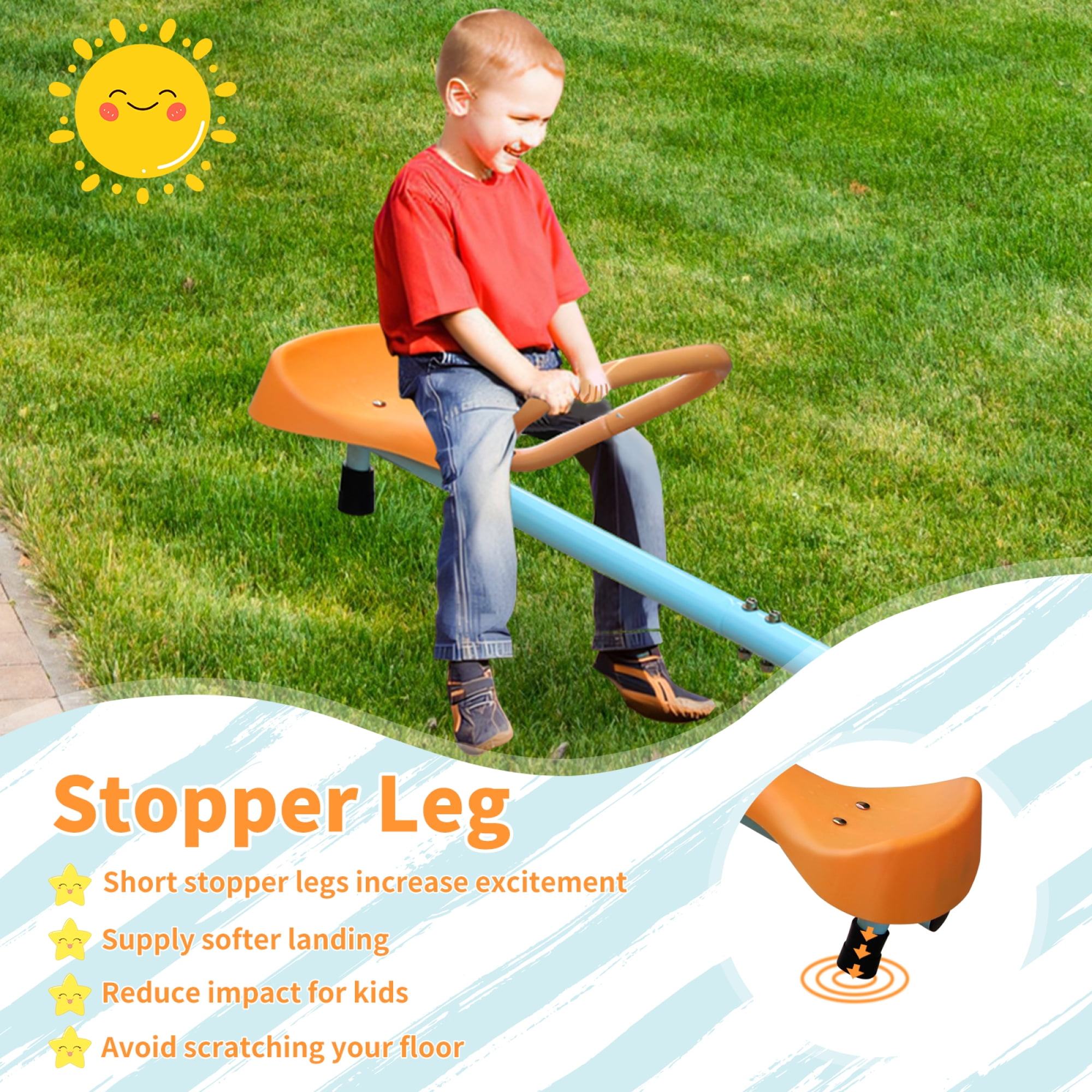 Teeter Totter for Kids,Kids Seesaw Swivel Teeter Totter Home Playground Equipment,360 Degrees Rotating Safe,4-Seats for Kids,Boys, Children,Blue Orange