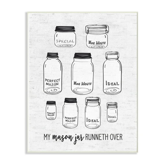 The Stupell Home Decor Collection My Mason Jar Runneth Over Illustrations Subtle Birch Typography Oversized Wall Plaque Art, 12.5 x 0.5 x 18.5