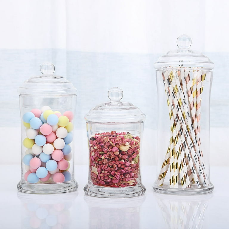  Mantello Glass Apothecary Jars with Lids- Set of 3 Jars for  Candy Buffet - Apothecary Jars for Bathroom, Candy Bar, Kitchen, Large :  Home & Kitchen