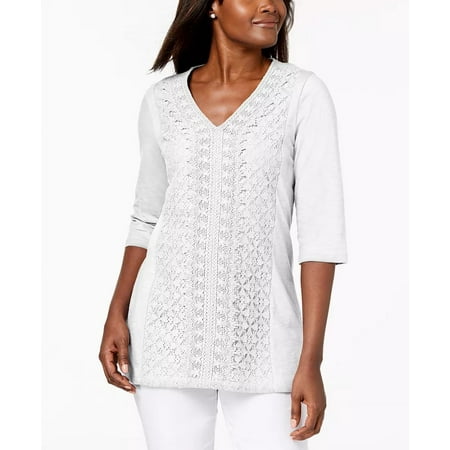 JM Collection Women's Embellished Lace Contrast Top White Size X-Small