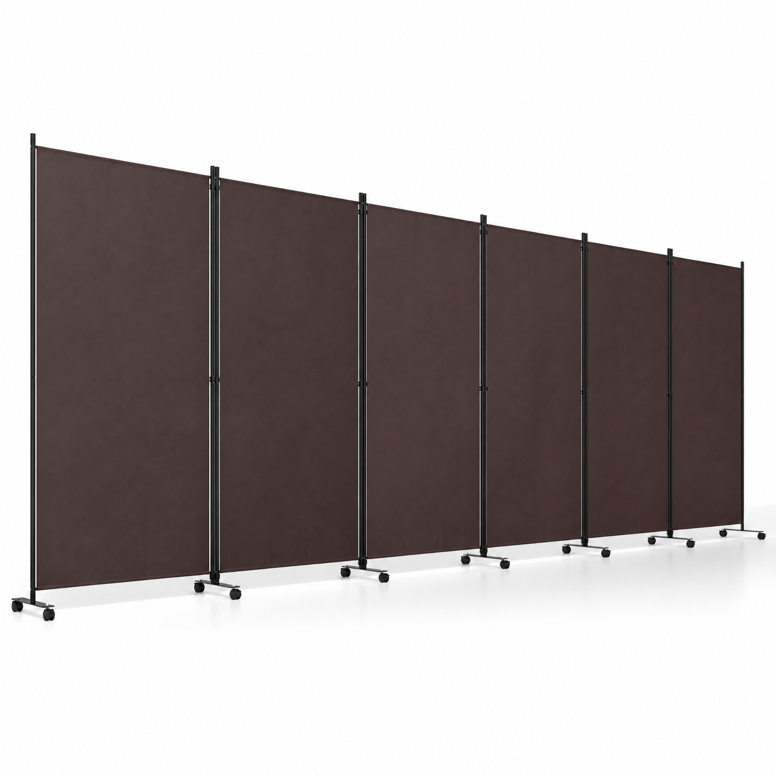 Vebreda 6-Panel Rolling Room Divider Folding Privacy Screen with Lockable Wheels, Freestanding Fabric Partition for Bedroom Office Studio, Coffee