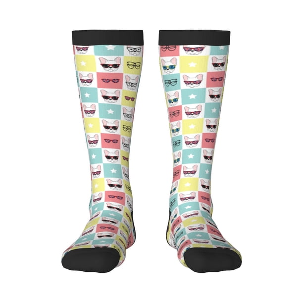 Balery Cute French Bulldog Calcetines novedosos Calcetines deportivos Calcetines hasta la rodilla Calcetines de algodón Calcetines originales y geniales