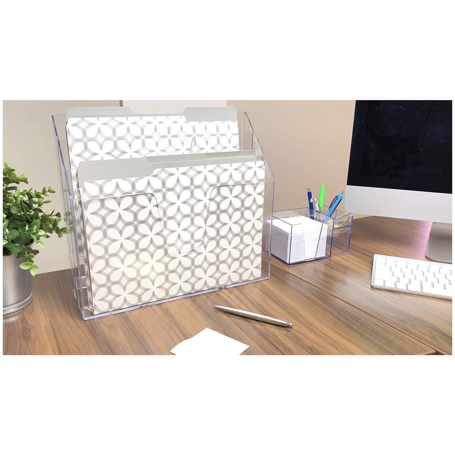 Acrimet 3-Tier Front Load Letter Tray - A4 Size Desktop Organizer, Clear Green, Heavy Duty Plastic