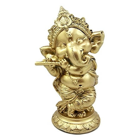 Atlantic Collectibles Ceremonial Dancing God Ganesha Elephant With Bansuri Flute Decorative Figurine