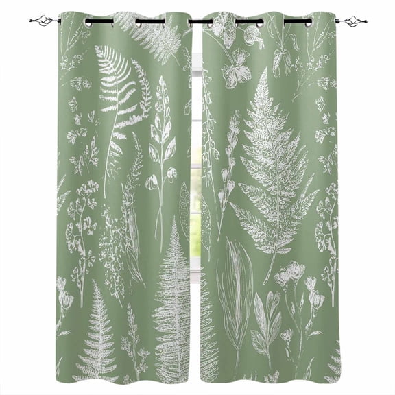Sage Green Botanical Black Out Curtains 63 Inch Long, Room Darkening Draperies Curtains Panels, Farmhouse Country Leaves Plant Thermal Insulated Curtain for Bedroom Living Room 52"x63" 2 Panels