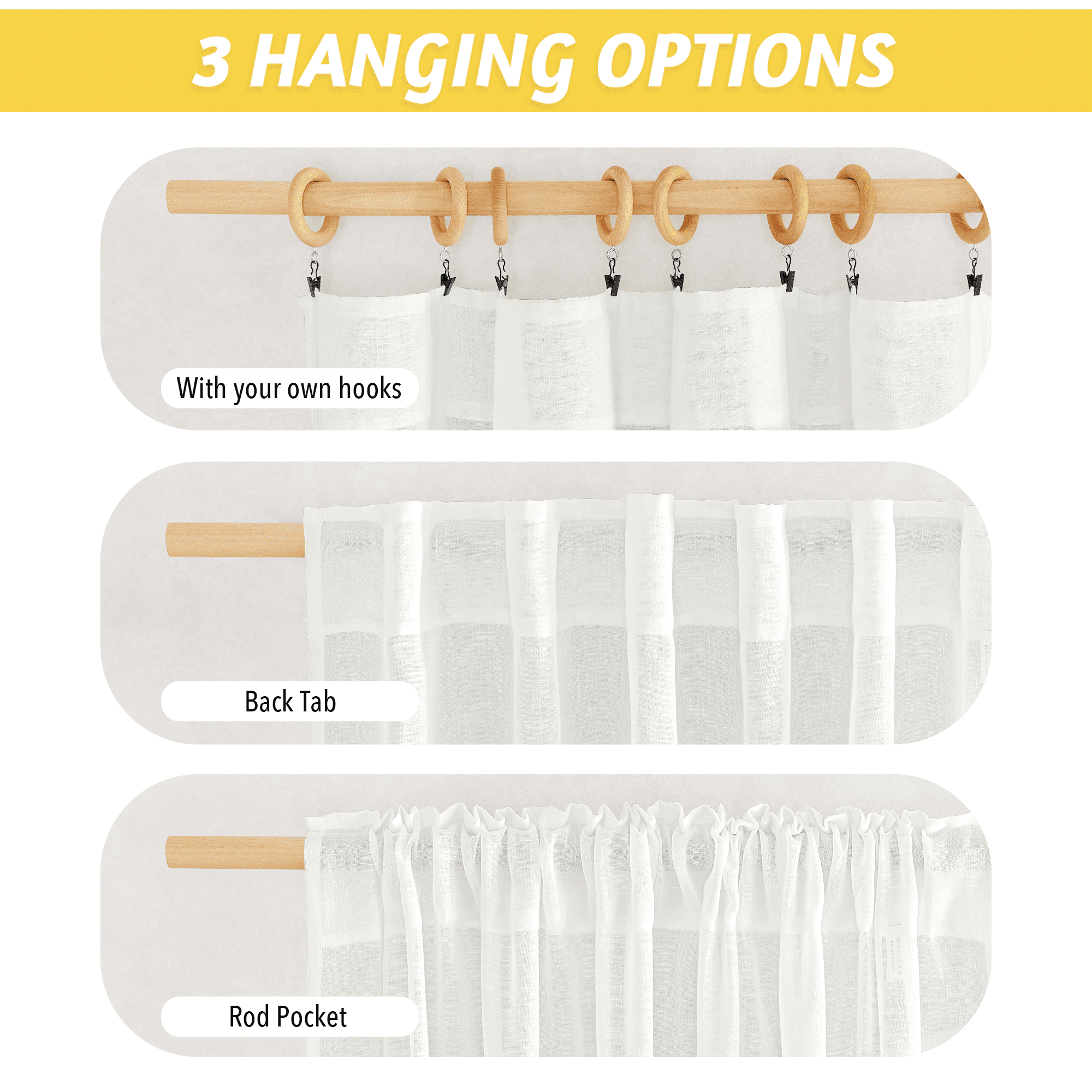 NICETOWN Linen Semi Sheer Curtains 108 inches Long, Rod Pocket & Back Tab Linen Blend Curtains Privacy with Light Filtering Drapes for Bedroom Living Room, Ivory, 52"x 108", 2 Panels