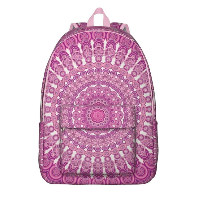 Boho Pattern Mandala School Backpack for Women, Sacred Ethnic Tribal Canvas Daypack with Symbolic Harmony Design