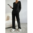 thumbnail image 4 of Women's Black Ribbed Knit V Neck Slouchy Two-Piece Lounge Set - [ZhiHiMeRi] | (US 12-14)L,Black, 4 of 7