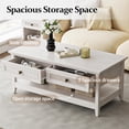 thumbnail image 3 of CozyHome 44" Rattan Farmhouse Coffee Table, Boho 2 Tier Tea Table with 2 Drawers, Accent Center Sofa Table for Living Room, Hallway, Grayish White, 3 of 7