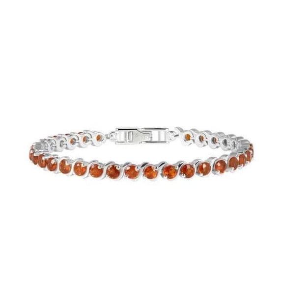 925 Silver CZ Orange Sapphire Tennis Bracelet CZ Orange Sapphire With 14KGold Plating Orange Sapphire,Christmas gift,Lab Orange Sapphire Bracelet