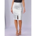 thumbnail image 4 of DARING DIVA Women's Holographic Shiny Metallic High Waist Pencil Midi Skirt S Silver, 4 of 6
