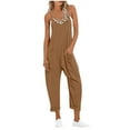 thumbnail image 3 of UVEASISHA Casual Jumpsuits for Women Sleeveless Criss Cross V Neck Rompers Loose Fit Bib Overalls with Pockets Coffee XXXL, 3 of 8