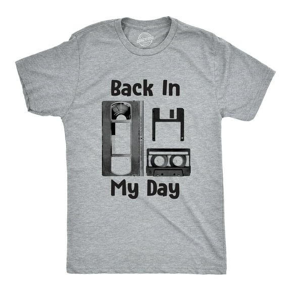Mens Back In My Day T Shirt Funny Old Tech Cassette Floppy Disk Tee Graphic Tees