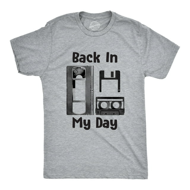 Mens Back In My Day T Shirt Funny Old Tech Cassette Floppy Disk Tee (Heather Grey) - 3XL