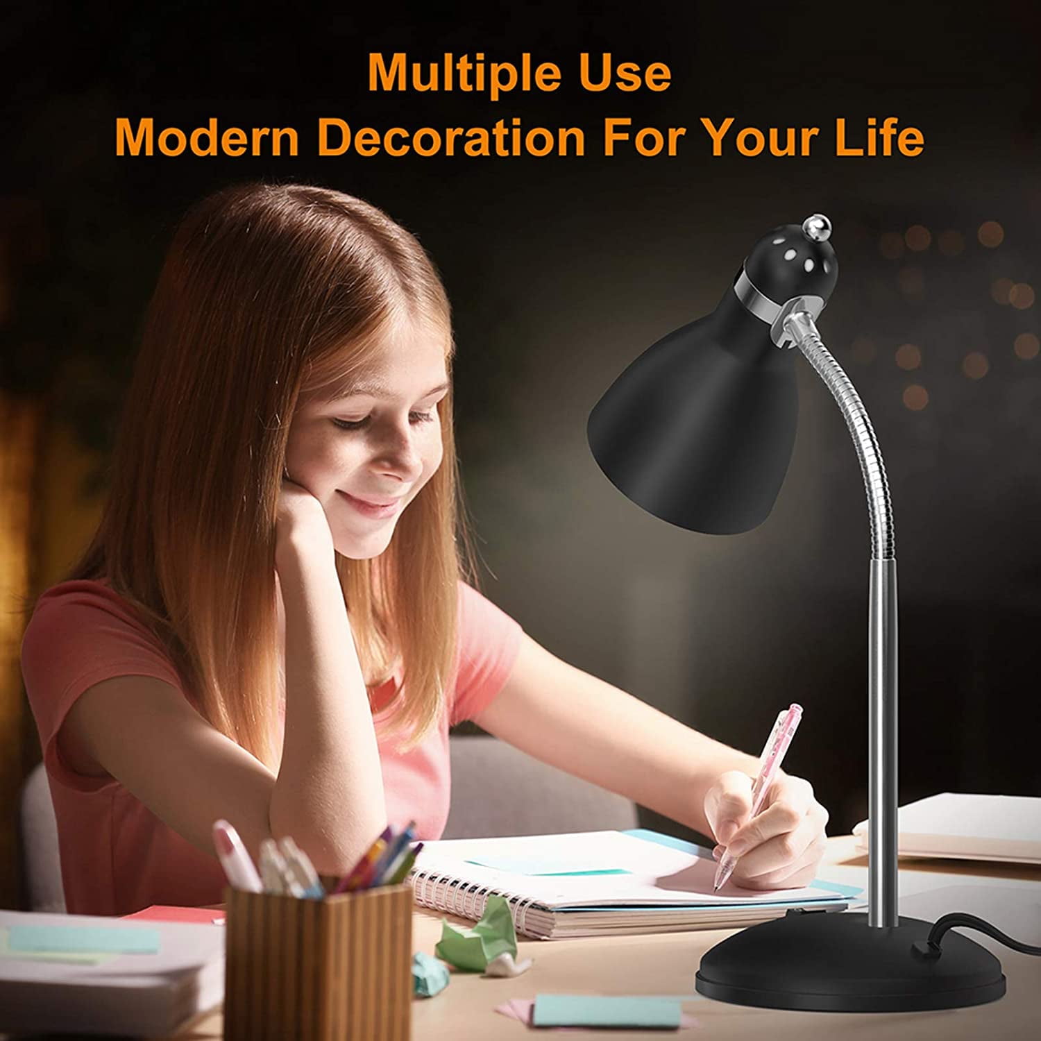 LEPOWER Metal Desk Lamp, Adjustable Gooseneck Reading Lamp for Home, Office, Bedroom, Black