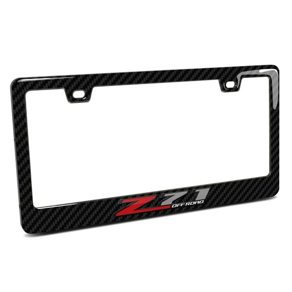 Chevrolet Z71 in 3D Dark Gray on Real Carbon Fiber ABS Plastic License Plate Frame