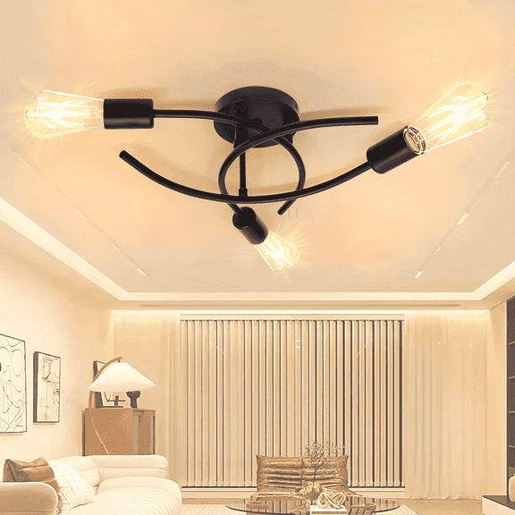 Black Industrial Semi Flush Mount Close to Ceiling Lighting Fixture with E26 Base