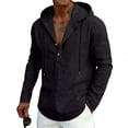 thumbnail image 2 of Maean Mens Cotton Linen Shirts with Hoodie Long Sleeve Button Neck Shirt Fashion Casual Vacation Tops, 2 of 6