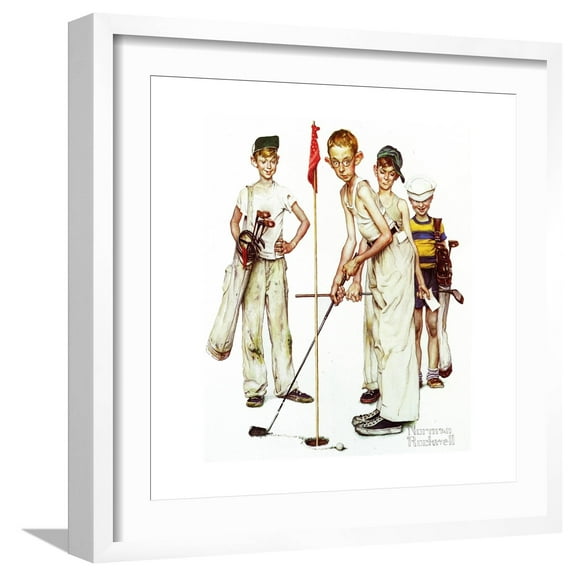 Art.com Four Sporting Boys: Golf Giclee Print by Norman Rockwell, White Frame Wall Art, 21" x 21"