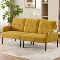 thumbnail image 2 of S-HOME Modern Plush Corduroy Upholstered Loveseat with Dual Side Pockets and Metal Legs, Sofa for Apartment, Mustard yellow, 2 of 16