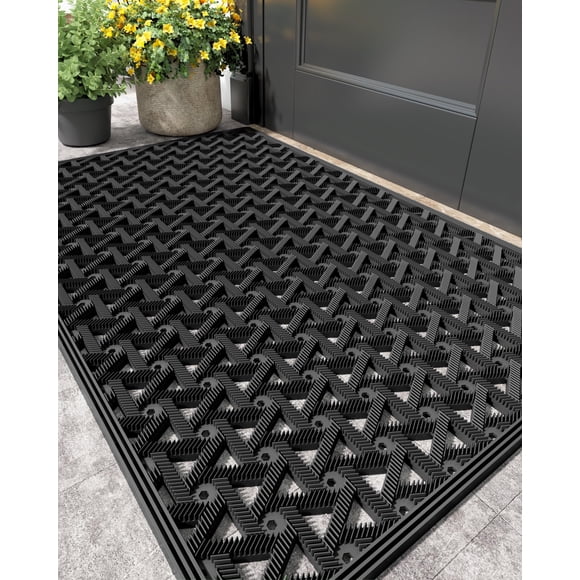 Color&Geometry Tapis de Porte Extérieur pour Entrée avec Drainage, Tapis de Bienvenue Extérieur en Caoutchouc Robuste Attrape-Saleté Imperméable, Tapis Extérieurs Tous Types