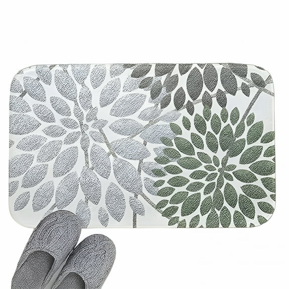 DERONA Sage Green Dahlia Bathroom Rug Bath Mat Elegant Boho Floral Non Slip Doormat Water Absorbent Area Rugs Carpet Thick Plush Door Mats Kitchen Bathtub Shower Floor Mats, 19.5 X 31.5 Inch