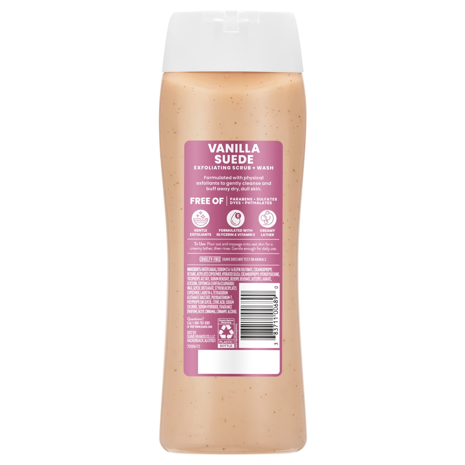 (2 pack) Suave Vanilla Suede Exfoliating Body Wash & Scrub with Glycerin & Vitamin E, 18 fl oz