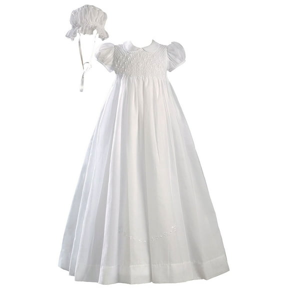 Girls White 32″ Hand Smocked Polycotton Batiste Christening Baptism Gown (Baby)