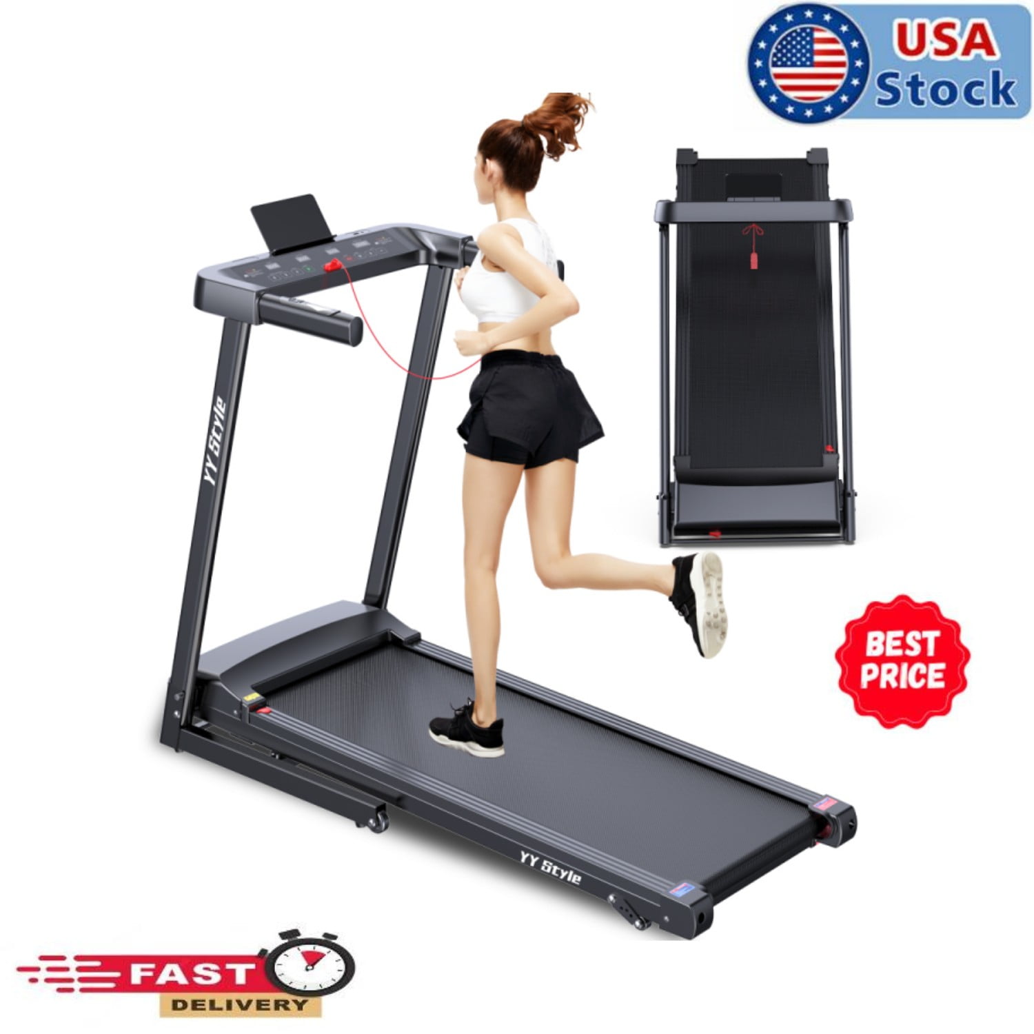 Electric Treadmill, Folding Treadmill with 16" Wide Running Machine Max