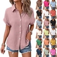 thumbnail image 5 of Womens Cotton Linen Gauze Shirts Loose Fit Button Down Blouses Casual Summer Textured Collared Crinkle Seersucker Tops Coffee XL, 5 of 7
