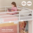 thumbnail image 4 of Afuhokles Low Bunk Bed Twin Over Twin with Bookshelf, 4 Storage Drawers, Charging Station and RGB Lights, Clothing Rack and Shelves, White, 4 of 9