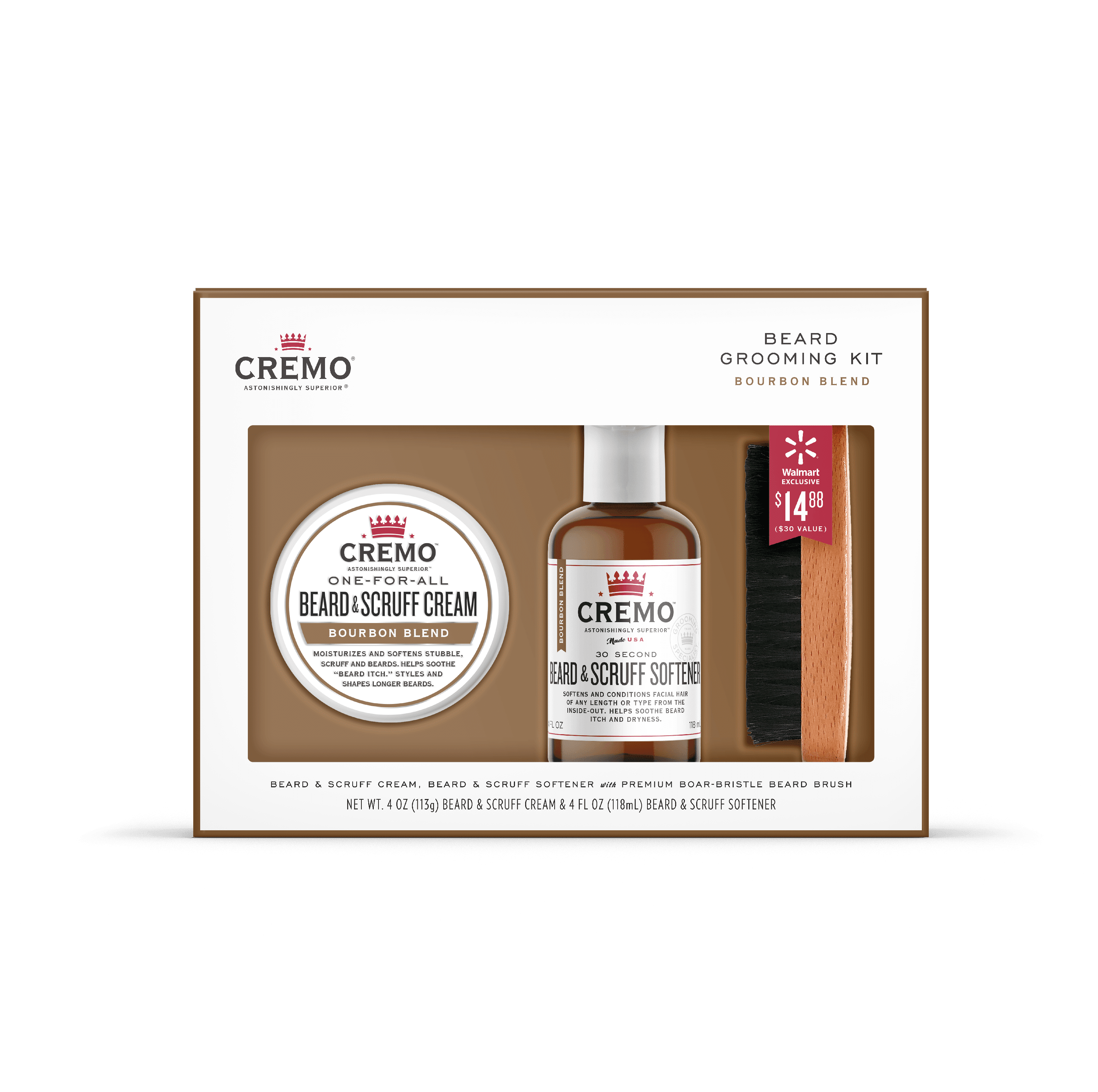 Cremo Bourbon Blend Beard Grooming Kit With Boar Bristle Brush Walmart Com Walmart Com