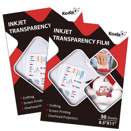 KOALA Transparency Film 8.5x11 for Inkjet Printers, 100 Sheets, 100% Clear Overhead Projectors Films, For Crafts, Screen Printing Film