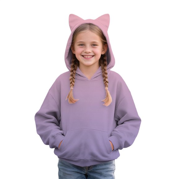GiLiling Teen Girls Cute Cat Ear Hooded Sweatshirt Solid Color Long Sleeve Hoodie Pocket Toddler Fall Winter Pullover Kids (Pink, 2-3 Years)