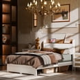 thumbnail image 4 of Full Size Bed Frame with Soft PU Leather Headboard Wooden Platform Bed Frame with Storage Drawers and Charging Station No Box Spring Needed, 4 of 11