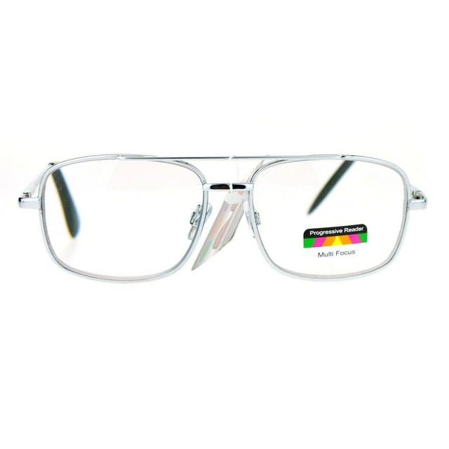 SA106 Lunettes de Lecture Progressives Rectangulaires à Monture Métallique Multi 3 Foyers Argent +1,5