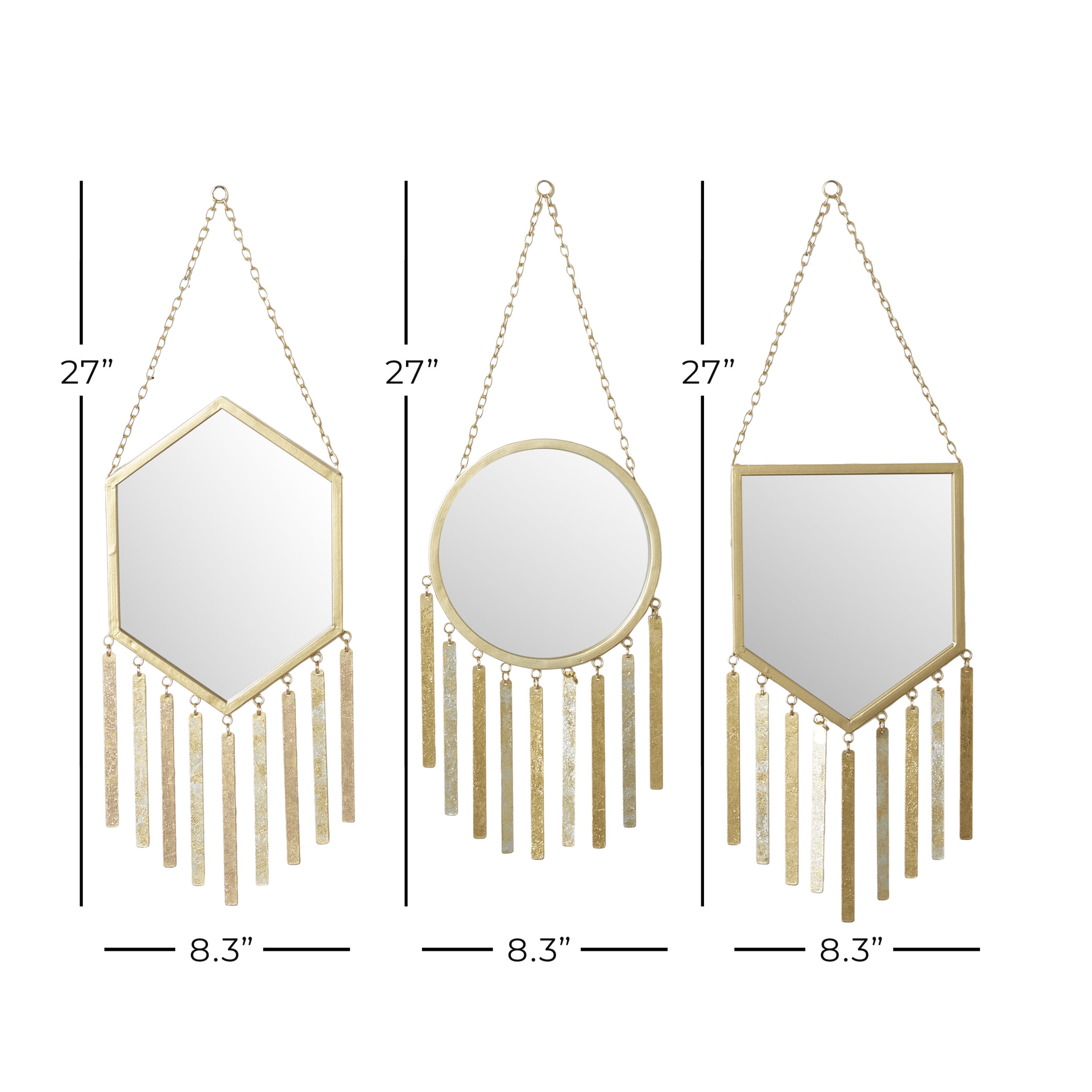 DecMode 8"W, 27"H Oval Wall Mirror, Gold, Set of 4