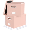 thumbnail image 5 of 2 Pack File Storage Organizer, Portable File Box with Lid, Fit for Letter/Legal File Folder Storage, Cream-pink (Leather) Box, 5 of 6
