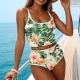 thumbnail image 4 of Guluxicc Women's Floral Printed Bikini Sets High Waisted Contrast Trim Round Neck Crop Top Bathing Suits Tankini Swimsuits Sets for Beach Summer Swimwear, 4 of 9