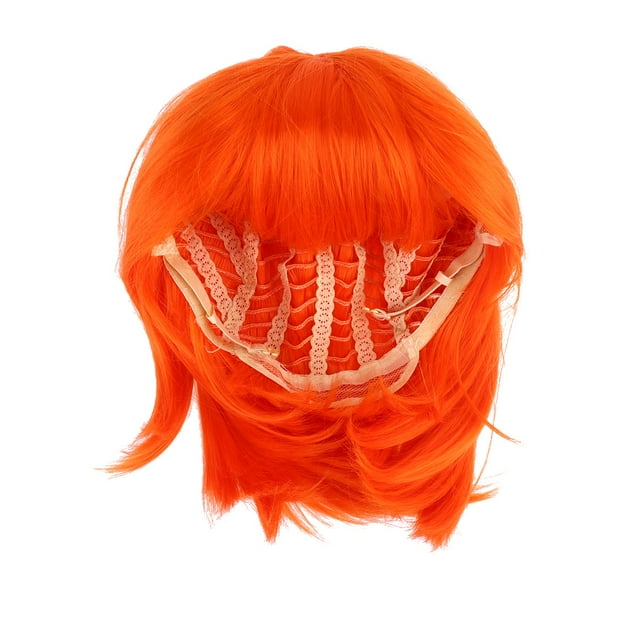 EeaseCA Perruque Cheveux Nette Bang Perruque Bouffante Mode Postiche Cheveux Courts Colorés Couvre-Cheveux Orange