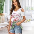 thumbnail image 2 of POLERO Easter Cold Shoulder Tops for Women Tulip Floral Print Summer Short Sleeve Shirts Ladies Ruched Blouse Classic Sexy V Neck Tunic Cut Out Design Soft Lightweight S, 2 of 7