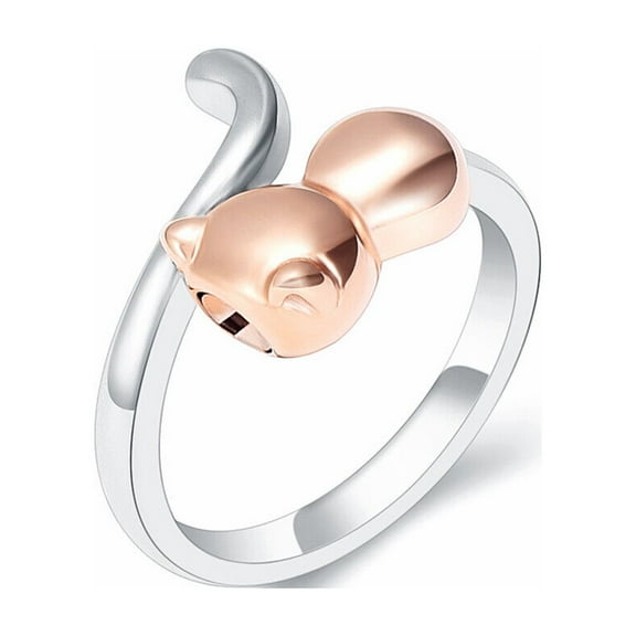 Constantlife Cut Cat Stainless Steel Finger Ring Pet Cremation Urns for Cat Ashes Jewellery Urn Ring