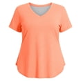 thumbnail image 3 of FASHOFT Plus Size Shirts for Curvy Women Solid V Neck Short Sleeve Summer Tops Loose Fit Casual Basic T-Shirt Orange XXXXL, 3 of 3