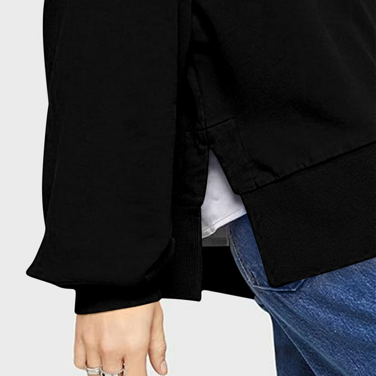 Tumotour Pullover Hoodies For Women Patchwork Crewneck Side Slits