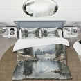 thumbnail image 2 of Designart "Minimalism Forest Silent Reflection in Green and Blue" Landscapes Bedding Covert Set - Minimalism Green Abstract Bed Set With 2 Shams, 2 of 6