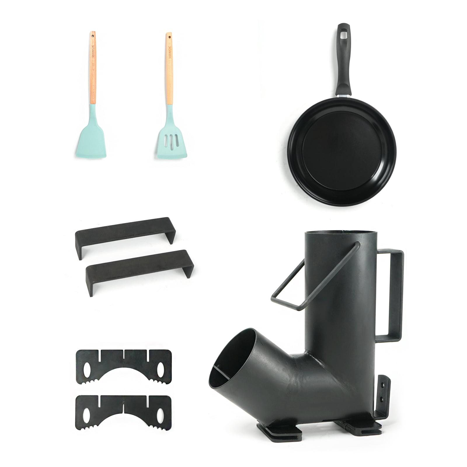 HAWOK Wood Burning Rocket Stove, Camping Rocket Stove for Outdoor Cooking with Skillet, Camp Cooking and Emergency Situations