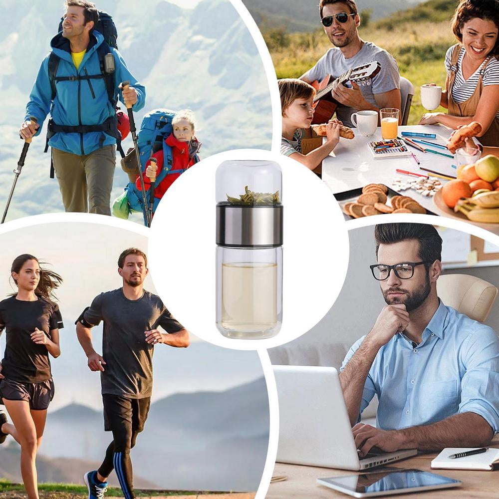 Ksruee Glass Water Bottle Tea Bottle Leakproof for Traveling Tea And Water Separation Tea Bottle for Loose Tea Flower Tea Home Traveling compatible